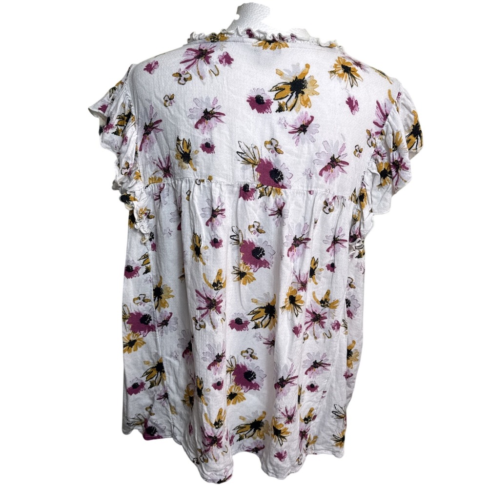 Lucky Brand Size XL Baby Doll Flutter Sleeve Floral Boho Blouse Fairycore Multi - Picture 3 of 8